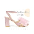 thumbnail image 3 of BLISSFUL STEP Glitter Heel Mesh Bow Block High Heel Sandal for Women Pink 6.5, 3 of 4