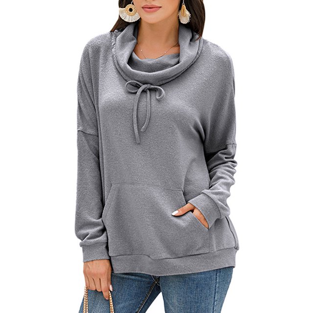 Sudadera con cordón y manga larga en color gris, talla M Sudadera informal con capucha y bolsillos para mujer