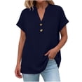 thumbnail image 5 of Gamivast Linen Linen Blouses for Women Dressy Casual Split V-Neck Basic Tees Short Sleeve Summer Shirts Solid Color Simple Work Wear Outfits, 5 of 9