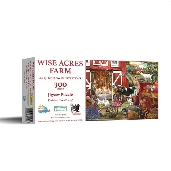 SUNSOUT INC - Wise Acres Farm - 300 pc Jigsaw Puzzle by Artist: Bigelow Illustrations - Finished Size 18" x 24" Farm LIfe - MPN# 31205