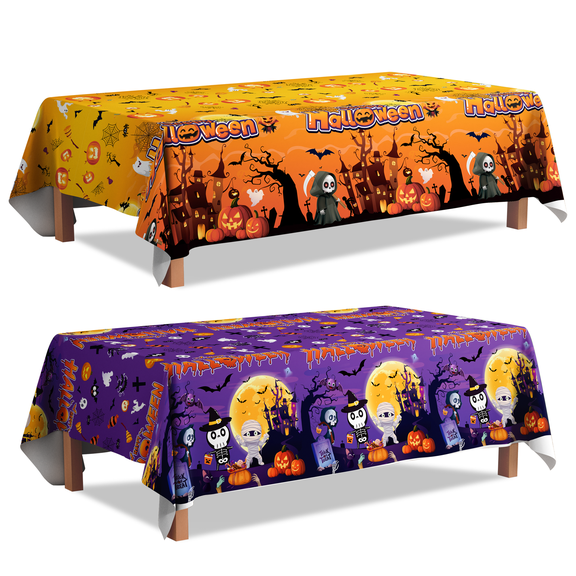 Halloween Tablecloth, 2 Pcs Halloween Decorations Tablecloth Kit - Halloween Table Cover, Halloween Party Tablecloth, for Halloween Party Decorations & Halloween Table Decorations