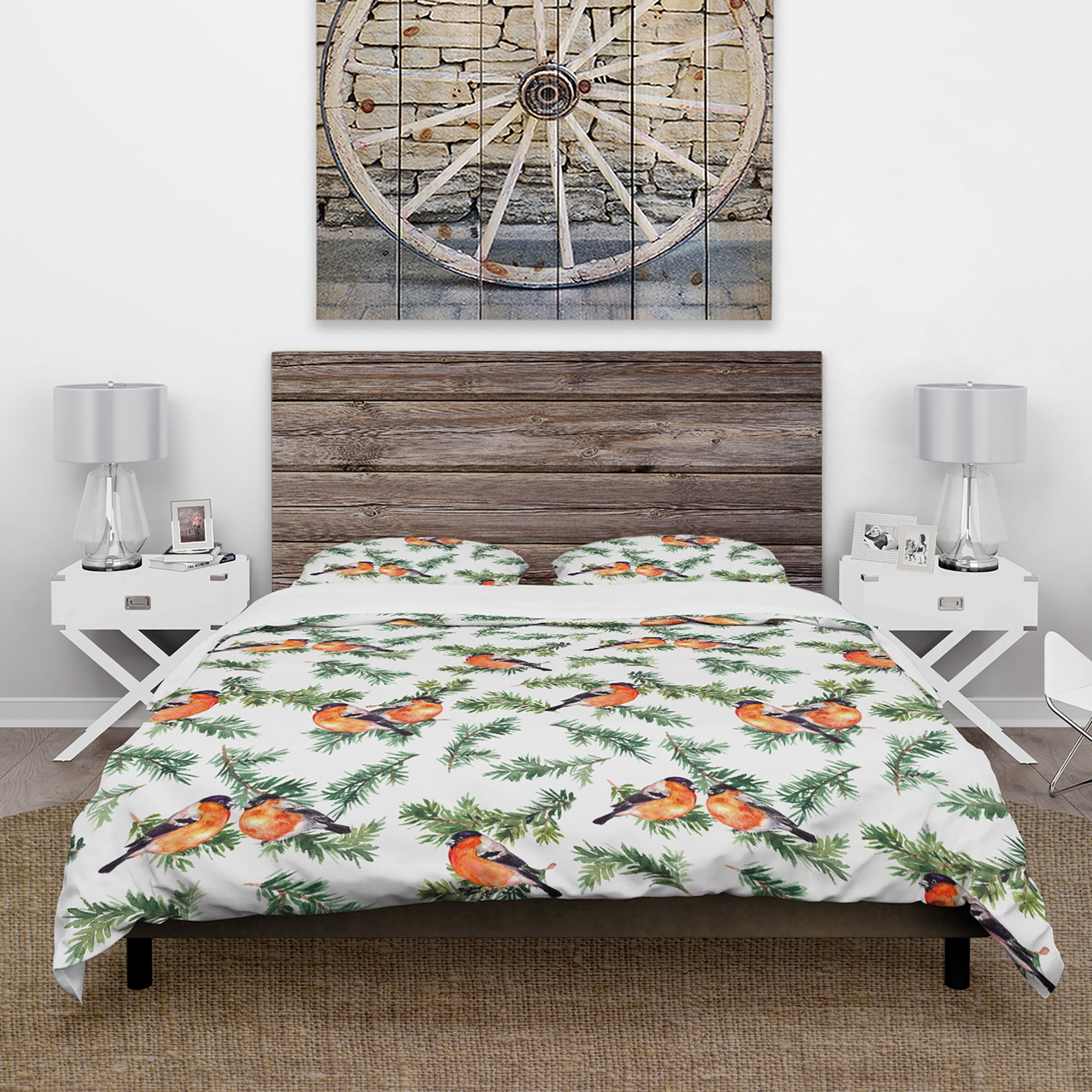 Designart 'Robin Birds On Pine Branch' Animals Duvet Cover Set