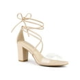 thumbnail image 1 of BLISSFUL STEP Women's Clear Strap Block Heel Lace up Heels Sandals Beige (Size 7.5), 1 of 8