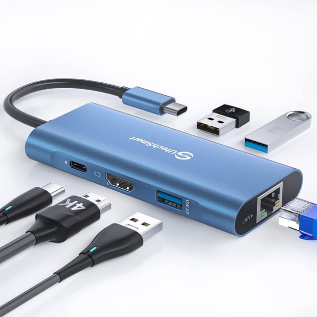 UtechSmart USB C Hub, USB C Ethernet Multiport Adapter, 6 In 1 USB C to Dock Compatible for Pro/Air, Chromebook