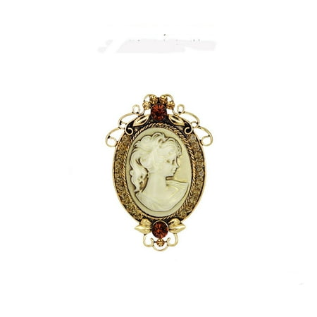 Cameo Pin Jewelry Brooch - Gold Tone Antique Color Crystal Cameo Brooch Pin Jewelry BROOCH-02
