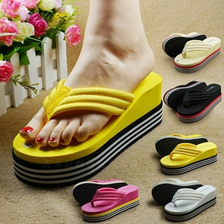 

Yfmall Women Strip Heel Wedge Summer Sandals Flip Flops Beach Toe Post Shoes Slippers