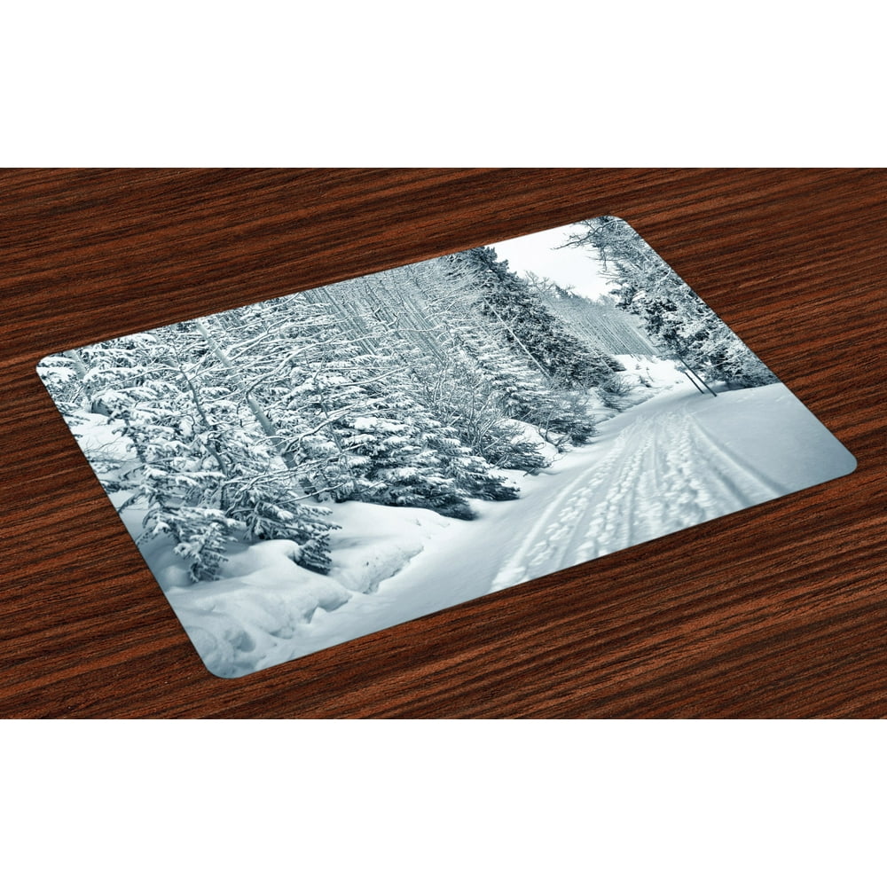 Winter Placemats Set of 4 Ski Themed Snowy Road Cold Parts of the World Footprints Colorado