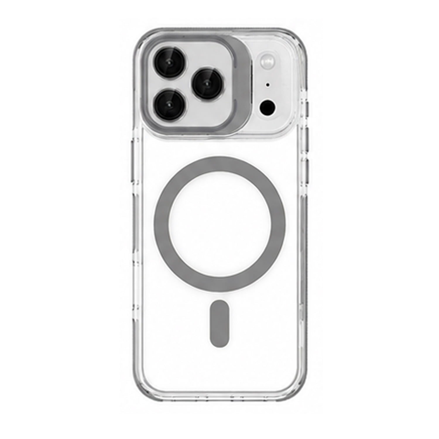 Thin Magnetic Clear Protective Cover with Camera Ring Stand for iPhone 17 Pro Max - Grey