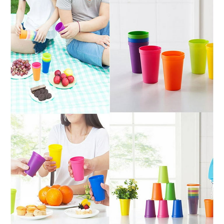 plastic rainbow colored cups in set