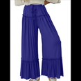 thumbnail image 2 of Pantalones Palazzo Holgados de Playa con Cintura Alta Elástica, Dobladillo con Volantes y Pierna para Mujer Azul L, 2 of 7