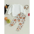 thumbnail image 3 of Infant Baby Girls Clothes Little Pumpkin Sweatshirt Tops Flower Pants Set Headband Halloween Holiday Fall Outfits, 3 of 8