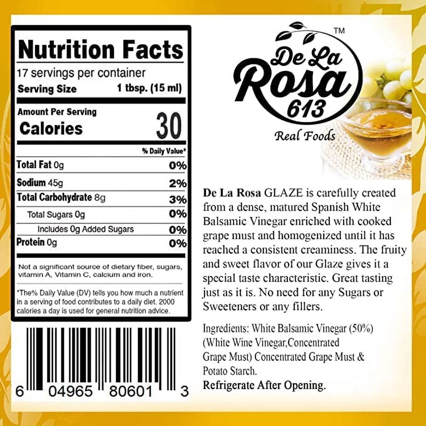 De La Rosa 613 White Balsamic Glaze Kosher Passover,(8.45oz,Pack of 2)Premium Liquid