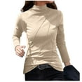 thumbnail image 1 of FAIWAD Women's Long Sleeved Bottom Tops Stand-Up Collar Slim Stretch Solid Color Spring Top, 1 of 7
