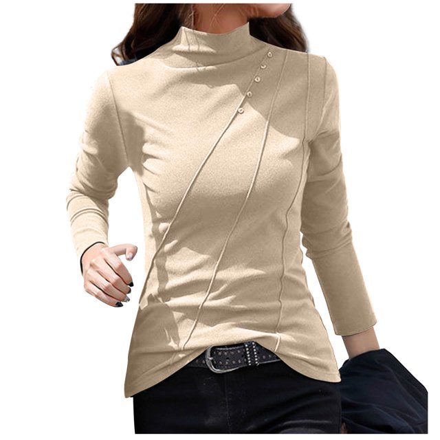 FAIWAD Women's Long Sleeved Bottom Tops Stand-Up Collar Slim Stretch Solid Color Spring Top