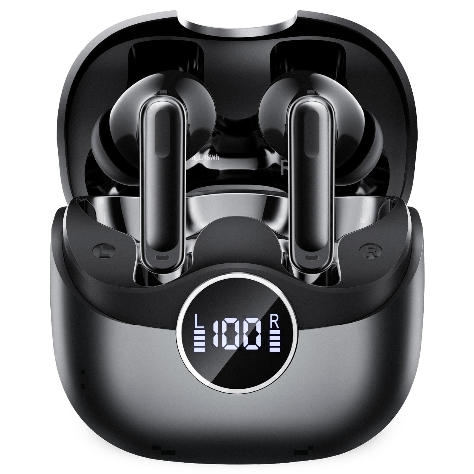 Wireless Earbuds, 6 ENC Mic Clear Call, Hybrid Active Noise Cancelling Earbuds, 8EQ, Deep Bass, V5.4 Bluetooth Ear Buds, 40H Playtime, LED Screen, IPX7 Waterproof, In-ear Earphones for Android iOS
