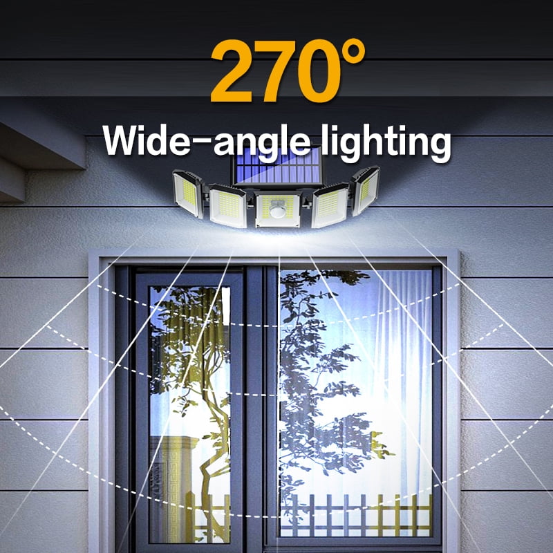 2 Pack Solar Lights Outdoor 300 LED 7000K Motion Sensor  Lights, 5 Heads Waterproof  Security Solar Flood Lights, 270° Wide Angle Illumination  Wall Lights for Yard,Garage,Patio Entryways