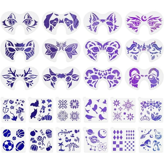 24pcs Cartoon Animals Face Paint Stencils 7.9"x4.7" and 5.1"x5.1" Christmas Halloween Holiday Reusable Plastic Facial Painting Stencils Party Body Paint Templates for Makeup