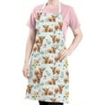thumbnail image 5 of Blue Highland Cow Flower Leaf Pattern Apron-Garden Aprons for Women with Pockets-Cotton Linen Waterproof Kitchen Cooking Gardening Aprons Adjustable for Kitchen,Cooking,BBQ and Salon 33x27 Inch, 5 of 7