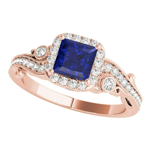 Mauli Jewels 1.50 Carat Princess Cut Sapphire Diamond Engagement Rings for Women, 18K Solid Rose, White & Yellow Gold 4 Prong Gifts for Her