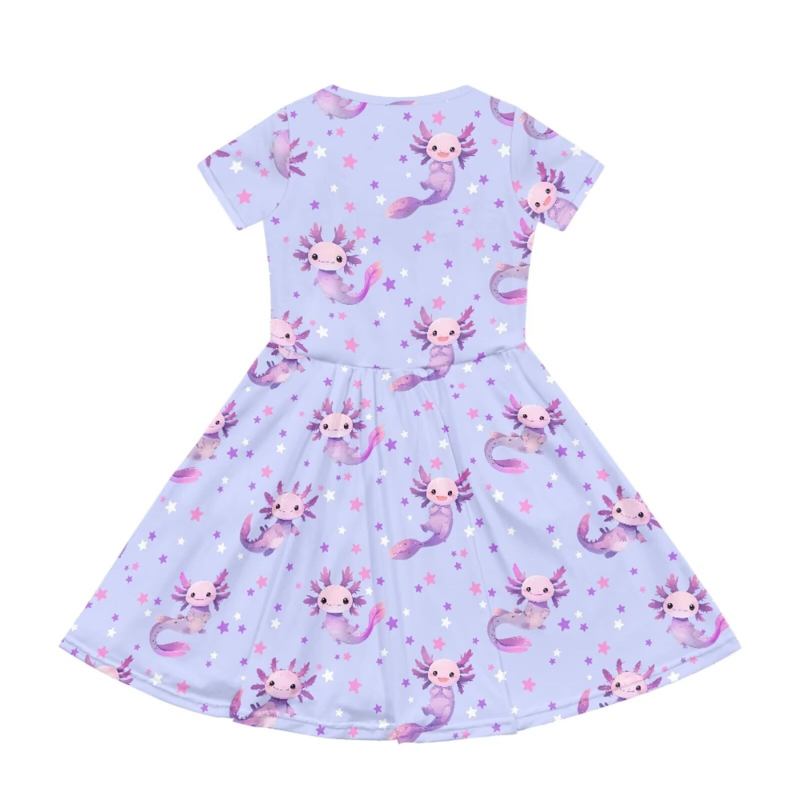 Uourmeti Kids Axolotl Short Sleeve Dresses for Girls 12-14 Cute Round Neck Knee Length Dress School Swing Dresses with Pockets