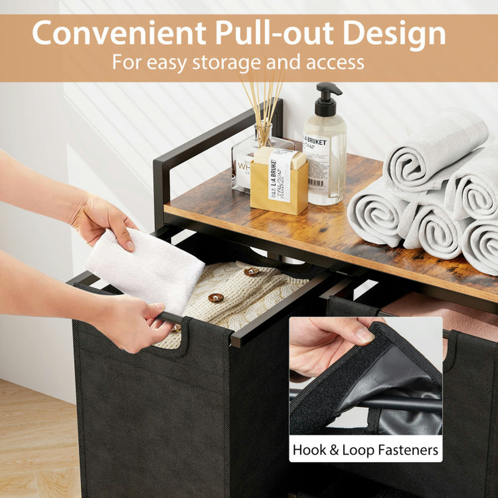 Finihen Laundry Hamper, Laundry Basket, Laundry Basket Organizer Dirty Clothes Hamper with Shelf and 3 Removable Bags, for Bathroom, Laundry Room, Rustic Brown Finihen Laundry Hamper, Laundry Basket, Laundry Basket Organizer Dirty Clothes Hamper with Shelf and 3 Removable Bags, for Bathroom, Laundry Room, Rustic Brown
