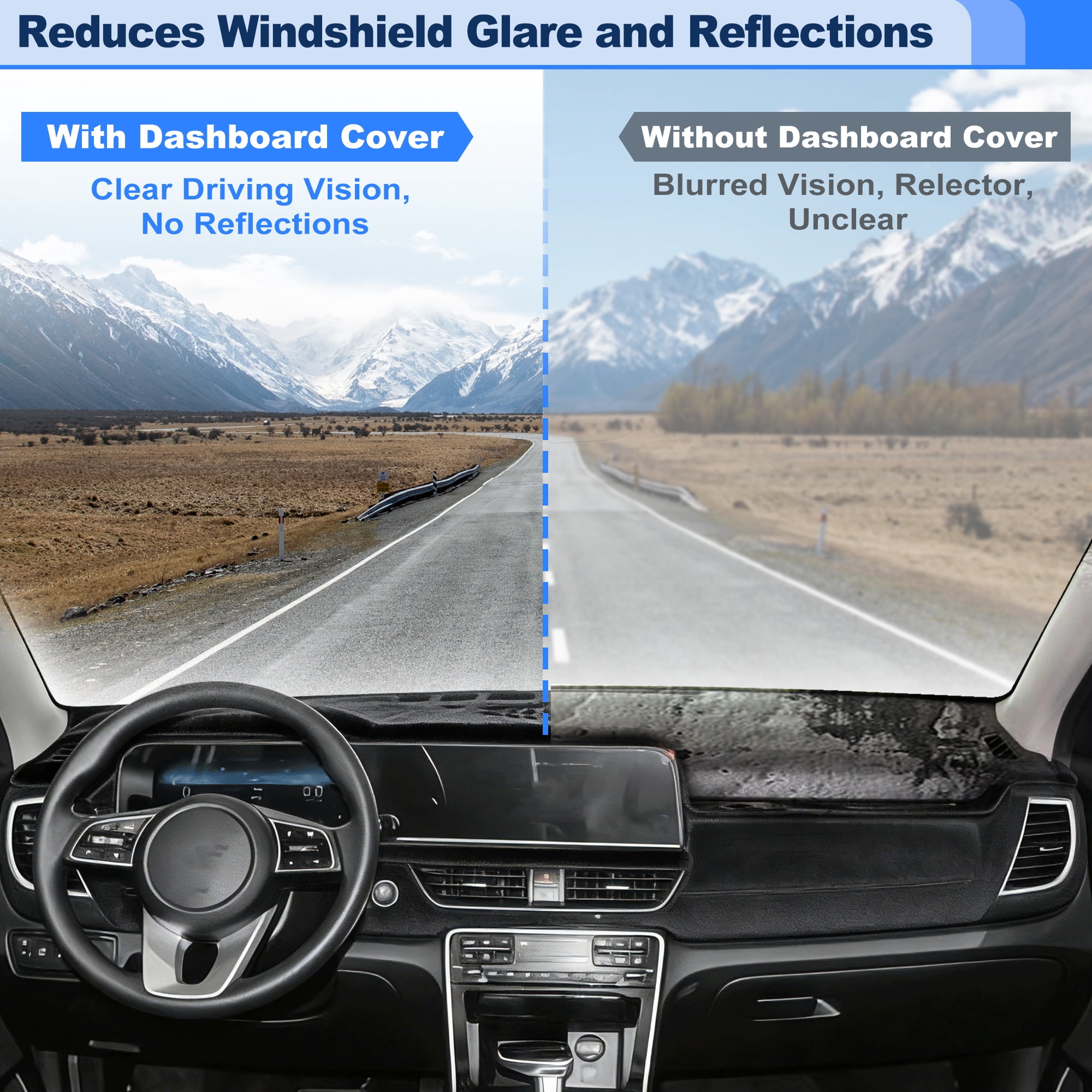 Flannel Dashboard Cover for Kia Seltos 2024 2025 2026 Interior Dash Cover Mat Pad Carpet Non-Slip Dashboard Protector Sunshine UV & Heat Resistant Black