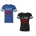 thumbnail image 1 of IF Lost Return To Babe I am Babe Unisex Couple Matching Cotton Jersey style T-Shirt Contrasting stripes on sleeves (Men Royal / Women Black) (Men S / Women S), 1 of 3