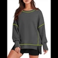 thumbnail image 1 of Sudadera Informal de Cuello Redondo para Mujer, de Larga, Holgada, , con Costuras en Contraste, para Otoño. Gris Oscuro M, 1 of 8