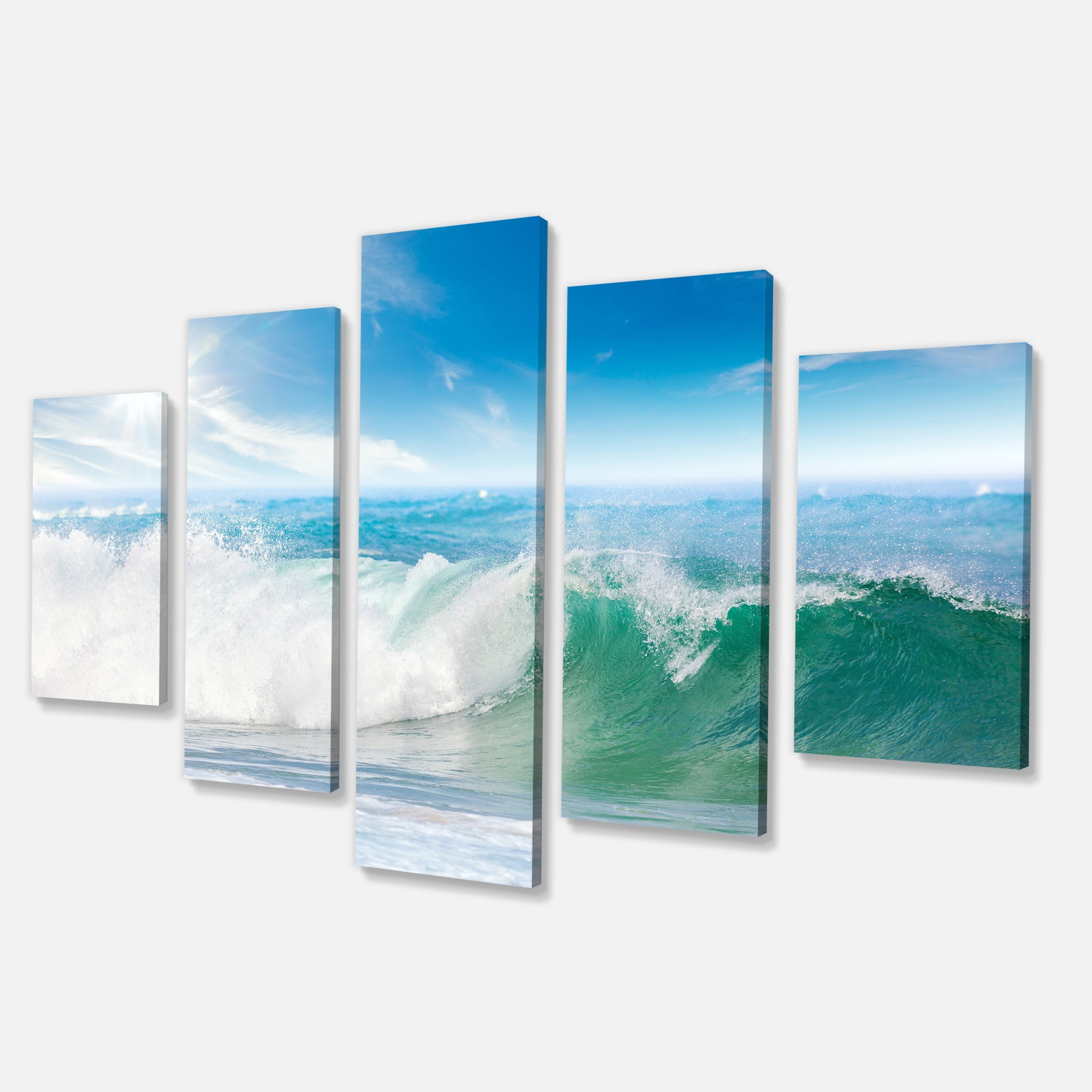 Designart 'White and Blue Waves under Sun ' Seascape Canvas Art Print