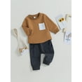 thumbnail image 4 of Toddler Boys Fall Winter Clothes 6M 12M 18M 2T 3T Infant Baby Boys Letter Crew Neck Long Sleeve Sweatshirt Pullover Top Drawstring Pants Sets, 4 of 9