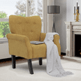 thumbnail image 4 of Magshion Upholstered Armchair, Accent Chair with Wood Leg, Cotton-linen Single Sofa Chair with Tufted Back, for Living Room Bedroom, Dark Yellow, 4 of 9