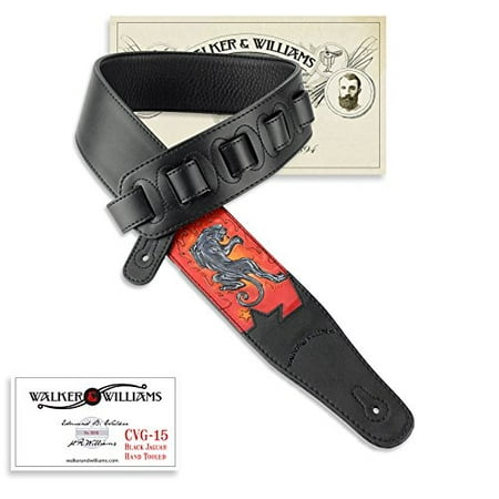 Hand Tooled Black Leather - Walker & Williams CVG-15 Black Top Grain Leather Strap Hand Tooled Black Jaguar