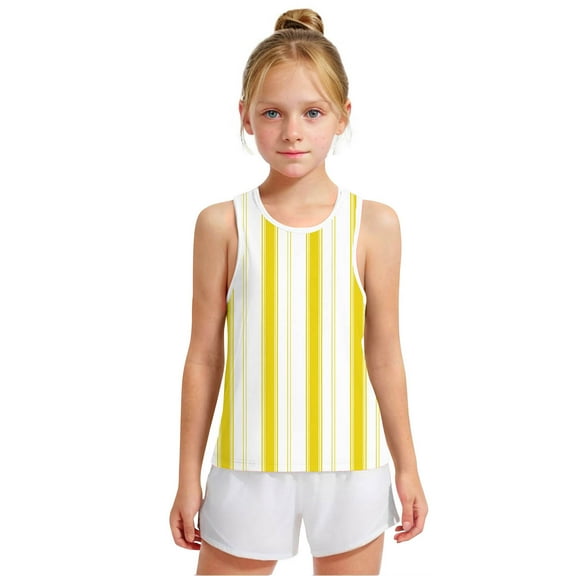 BRGZLK Toddler Kids Tank Top Boys Girls Summer Fashion Cute Stripe Print Round Neck Vest Soft Comfort Sleeveless inner Camisole Yellow 6-7 Years
