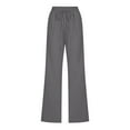 thumbnail image 4 of SNKSDGM Women's Plus Pants for Women Trendy Summer Linen Pants Women Summer Slit Women High Waisted Wide Leg Pants Casual Drawstring Elastic Trousers Comfy Straight Leg Long Pants with Pockets, 4 of 4
