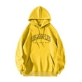 thumbnail image 1 of aohooy Women's Letter Print Long Sleeve Drawstring Pullover Hoodie Sweatshirt Tops with Pocket Yellow,XXXL, 1 of 7