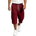 thumbnail image 5 of Nestiefly Men's Capri Cargo Casual 3/4 Shorts Elastic Waist Drawstring Wide Leg Below Knee Sweatpants Baggy with Pockets Wine M, 5 of 7