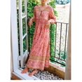 thumbnail image 4 of Vintage Women Tie Neck Floral Print Loose Beach Bohemian Maxi Dresses Robe Lady Rayon Vacation Boho Dress Vestidos, 4 of 4