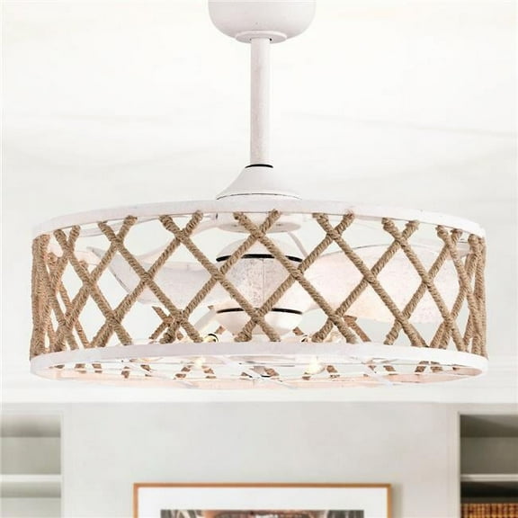 Shaunda 25 in. 6-Light Indoor Weathered White and Beige Rattan Finish Ceiling Fan with Light Kit