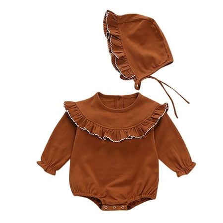 

TAIAOJING Baby Romper Solid Bodysuit Ruffles Clothes Girls Ruched Hat Girls Romper&Jumpsuit One Piece Outfits 9-12 Months