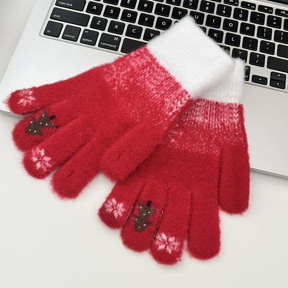 Christmas Touchscreen Gloves Convertible Fingerless Mittens, Festive Fleece Lined Gloves for Women & Men, Holiday Pattern Warm Gloves for Driving Cycling and Gift Idea
