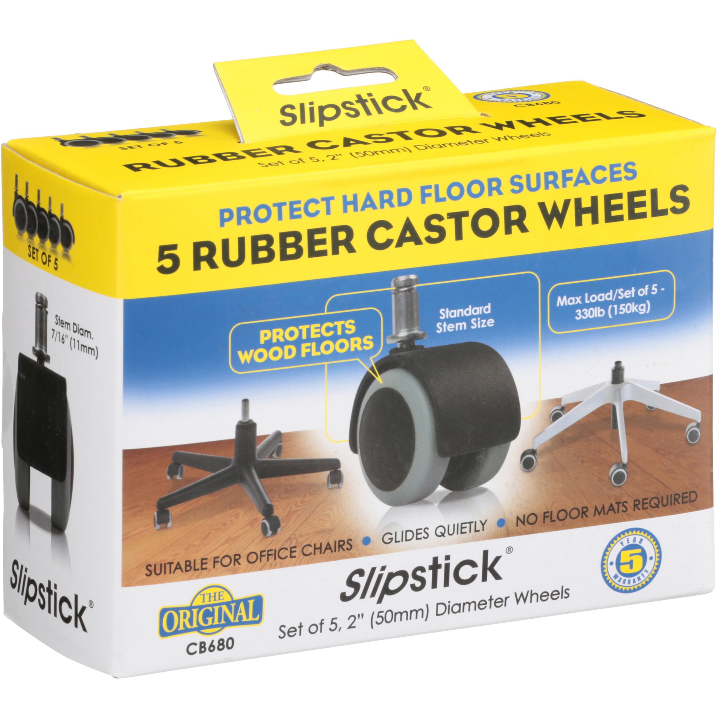 Slipstick 2" Floor Protecting Rubber Caster Wheels 7 16" Stem