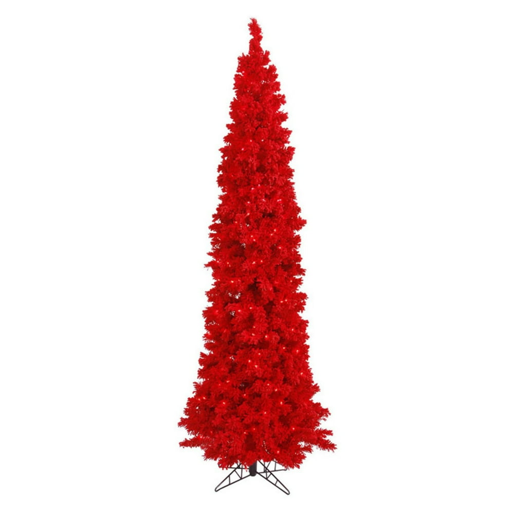 Vickerman Flocked Red Pine Prelit Christmas Tree