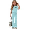 thumbnail image 2 of Enyan Girls Clothes Short Sleeve Graphic Tee and Cargo Pants Set Summer Casual 2-Piece Outfit,9-10 Years, 2 of 7