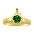 thumbnail image 1 of RYLOS Rings 14K Yellow Gold Claddah Love, Loyalty & Friendship Ring Heart 6MM Gemstone & Diamond Claddagh Rings May Emerald Jewelry Size 7, 1 of 7