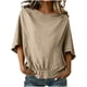thumbnail image 1 of Camisas de Manga Larga para las Mujeres Suelto Ajuste Plisado Lino Cuello en V Cuarto Superior Manga de Moda de Color Sólido Blusa, 1 of 9