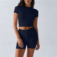 thumbnail image 4 of Hurxie Women's 2 Piece Outfits Lounge Sets Slim Fitted Short Sleeve Crop Tops Fold Over Shorts Casual Comfy Trasuits Navy,M, 4 of 6