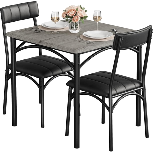 3-piece small dining mesa set para 2 con cushioned sillas, gray forrado para kitchen, apartment dining room in small spaces