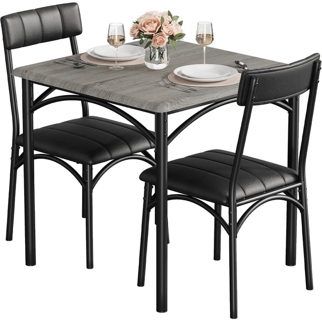 3-piece small dining mesa set para 2 con cushioned sillas, gray forrado para kitchen, apartment dining room in small spaces