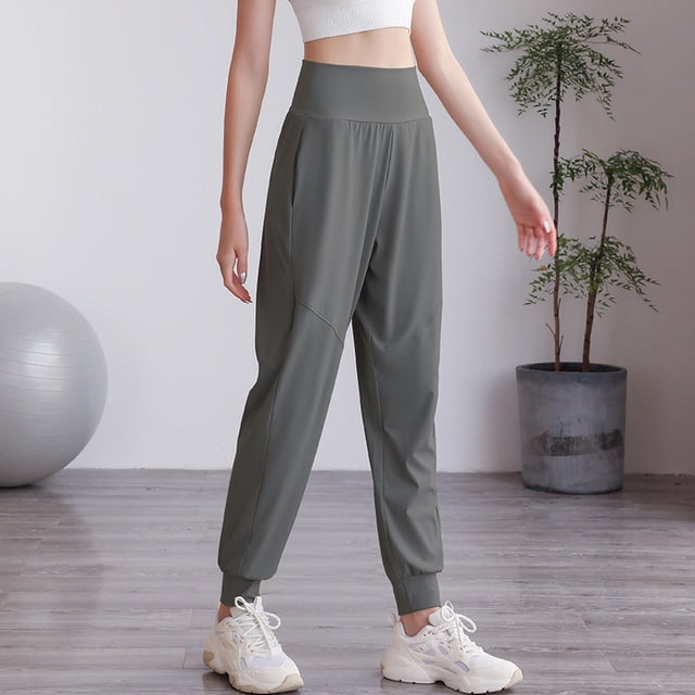 Pantalones deportivos de cintura alta de nailon para otoño e invierno, con puntera hasta la pierna, holgados, adelgazantes, informales, para yoga, fitness y correr