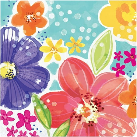 Creative Converting Spring Floral Napkins, 6.5, Purple, Yellow, Pink, and Blue